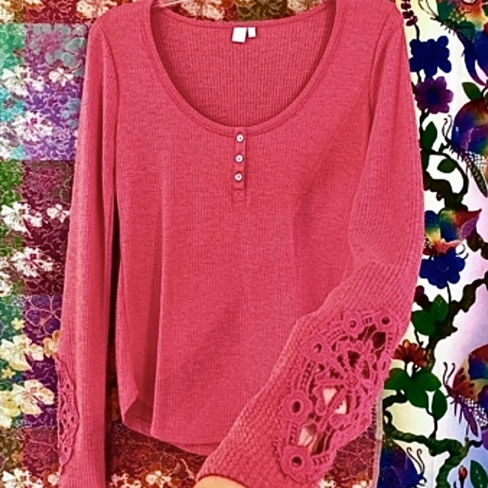 πΊπHPππΊ NWOT Anthropologie Eloise Crochet Cuff Henley - Picture 1 of 16